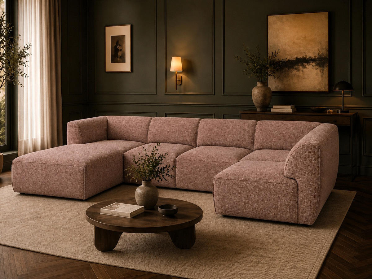 WOHNLANDSCHAFT MOVO - modulares Ecksofa rosa – modernes Design und flexible Gestaltung, links - Dunkelgrün/Bordeaux, Kunststoff/Textil (156/78/345cm) - KS Home Concept