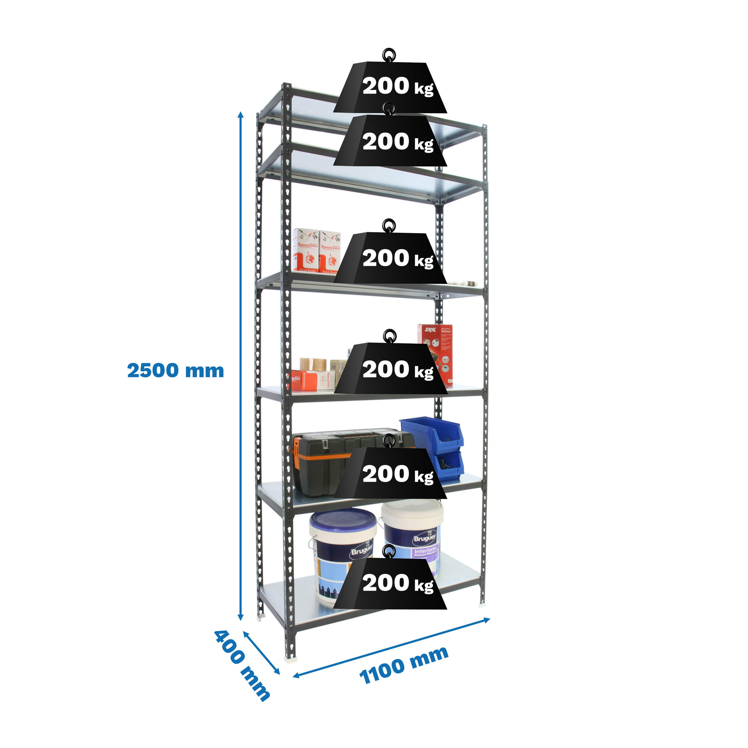 SCHWERLASTREGAL Giant Metal Shark HxBxT 250 x 110 x 40 cm Fachlast 200 kg Anthrazit-Verzinkt - Anthrazit, Metall (110/250/40cm) - PROREGAL