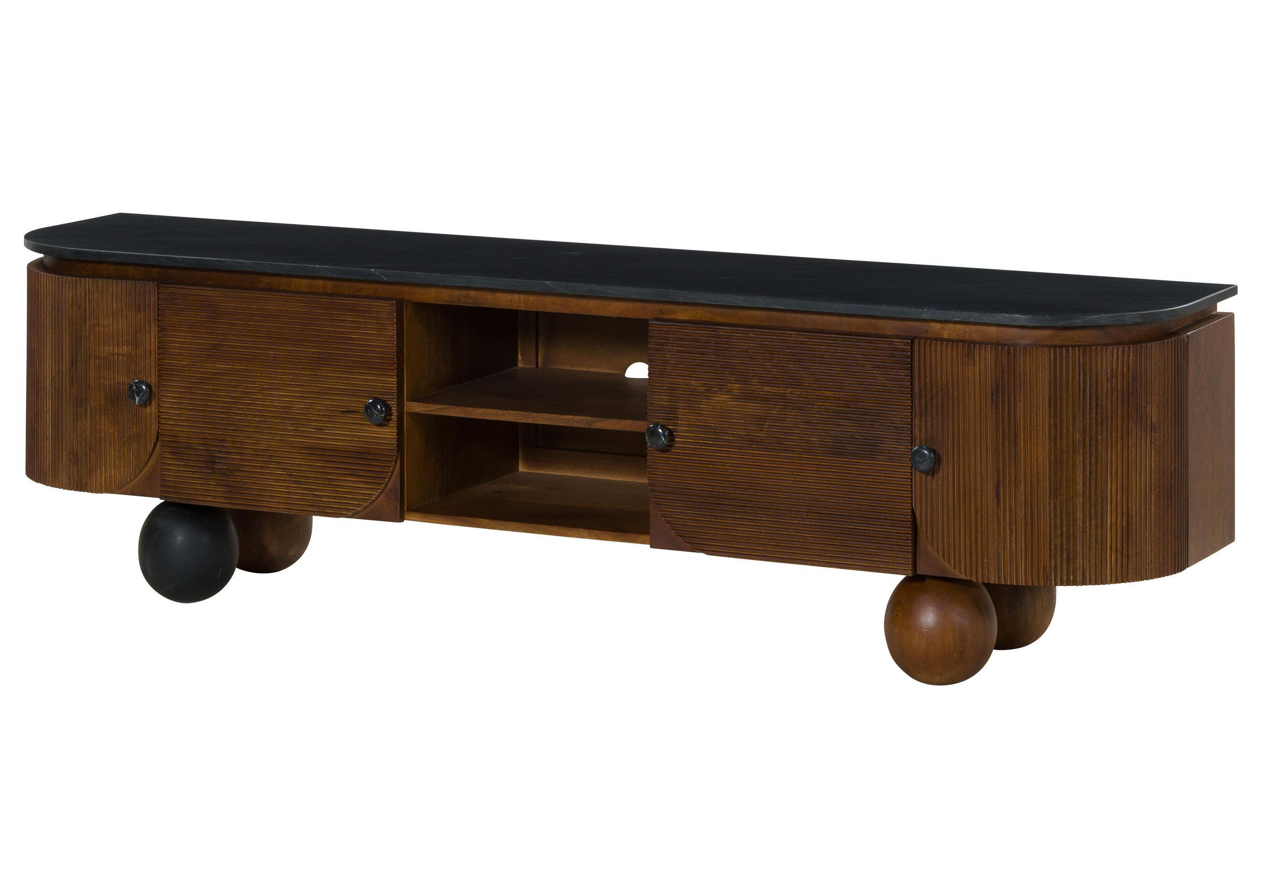 TV-BOARD Mango 180x40x50 dunkelbraun lackiert / Marmor schwarz FLORENZ #200 - Dunkelbraun, Holz (180/50/40cm) - Massivmoebel24