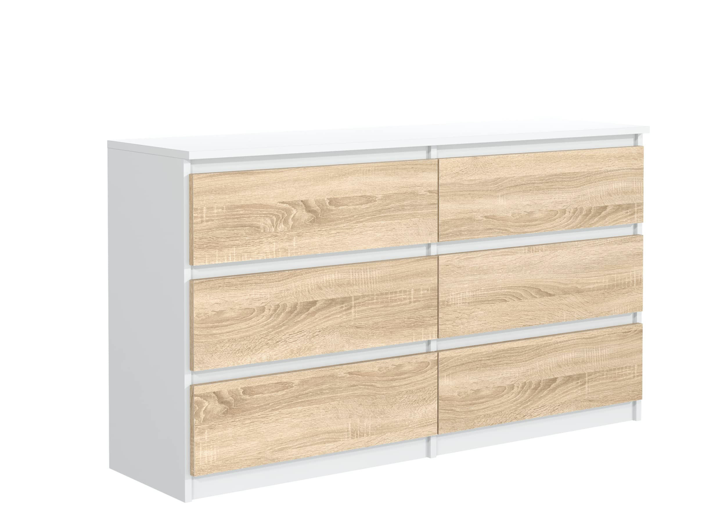 KOMMODE mit 6 Schubladen 120 cm Weiß Sonoma - Weiß/Sonoma Eiche, Holzwerkstoff (120/78.5/39cm) - MebLocker