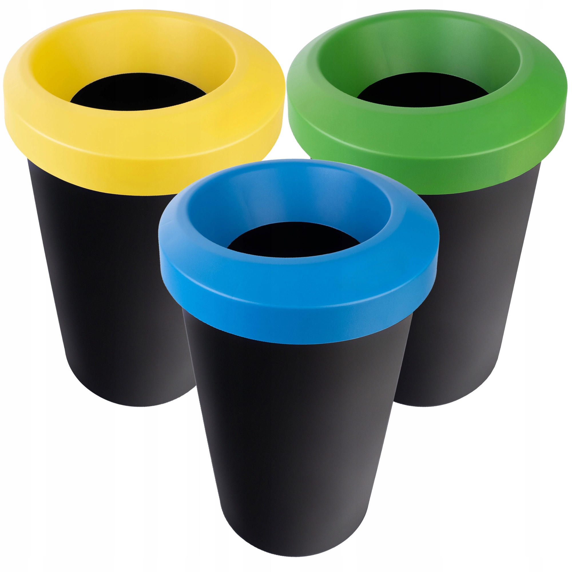 ABFALLBEHÄLTER, 3x25L, rund, Schwarz - Blau/Gelb, Kunststoff (40/65cm) - KADAX