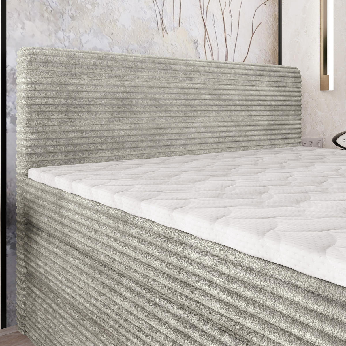 BOXSPRINGBETT LUNERA 160x200 cm mit Matratze und Topper - Hellgrau - Hellgrau, Holz (160/200cm) - MASSENO