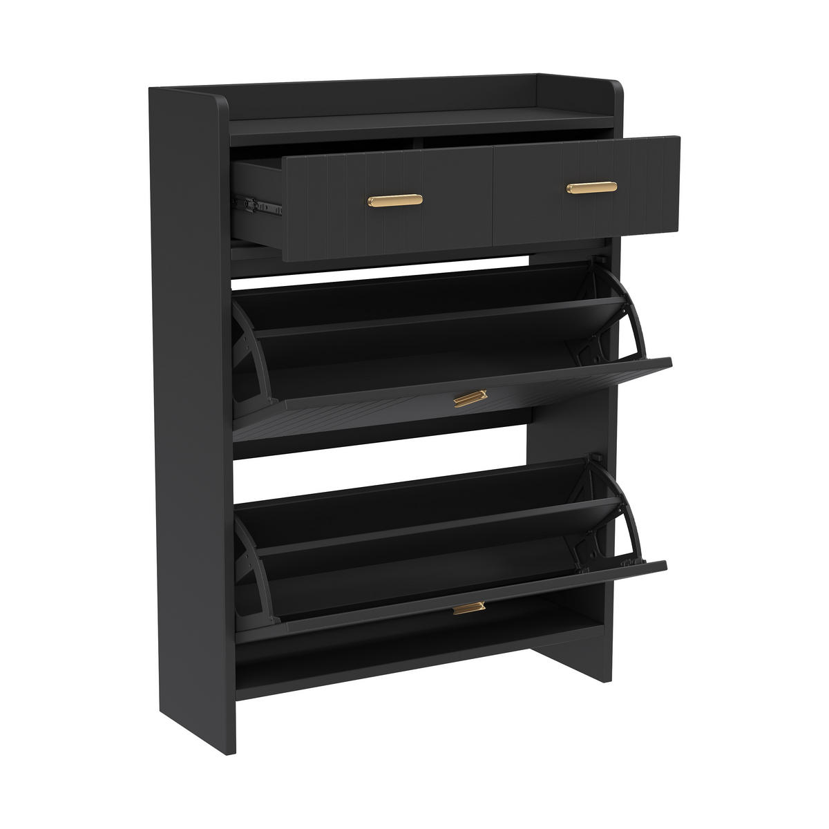 BOTNÍK úzký se 2 výklopnými přihrádkami a zásuvkami, moderní - černá, kompozitní dřevo (75/108.5/24cm) - Urban Meuble