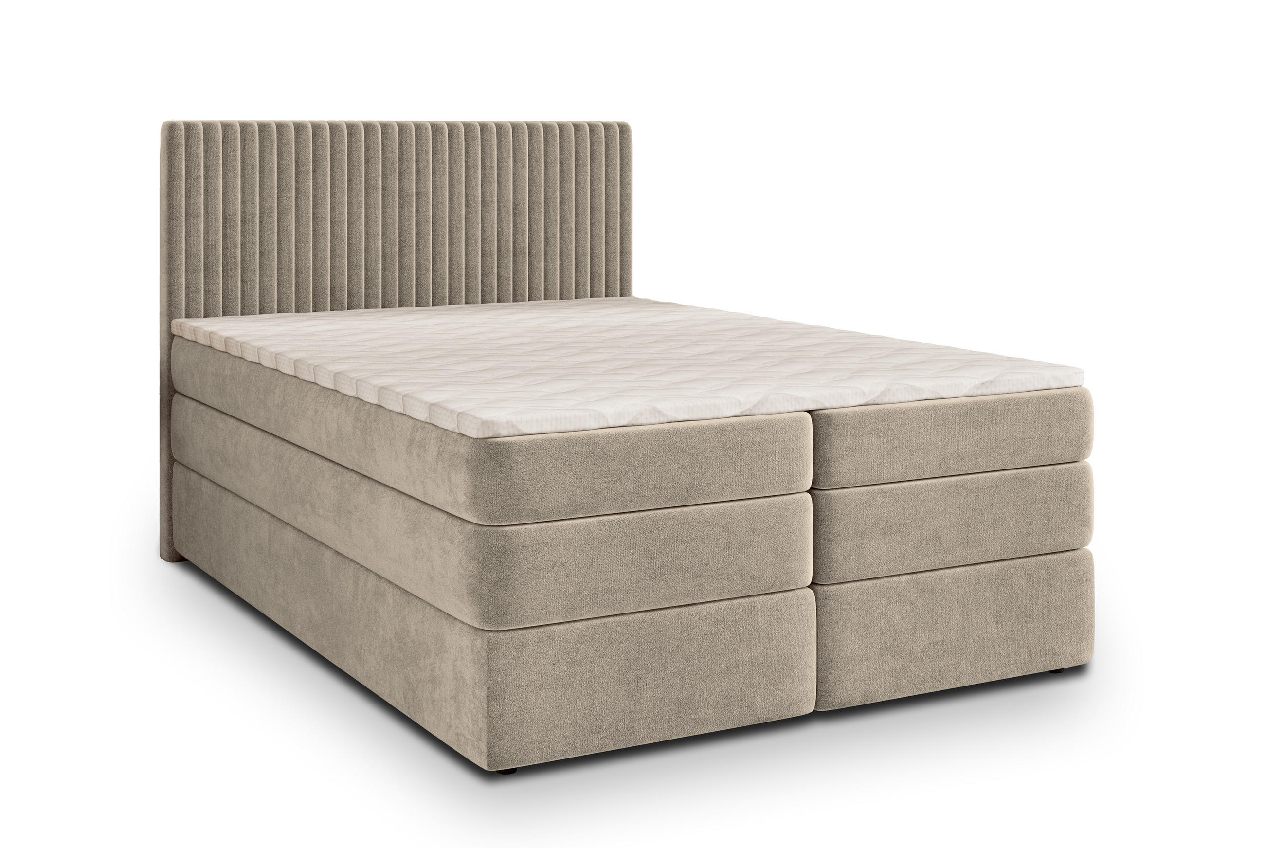 BOXSPRINGBETT FELBIO 140x200 cm mit Matratze und Topper - Beige - Beige, Holz (140/200cm) - MASSENO