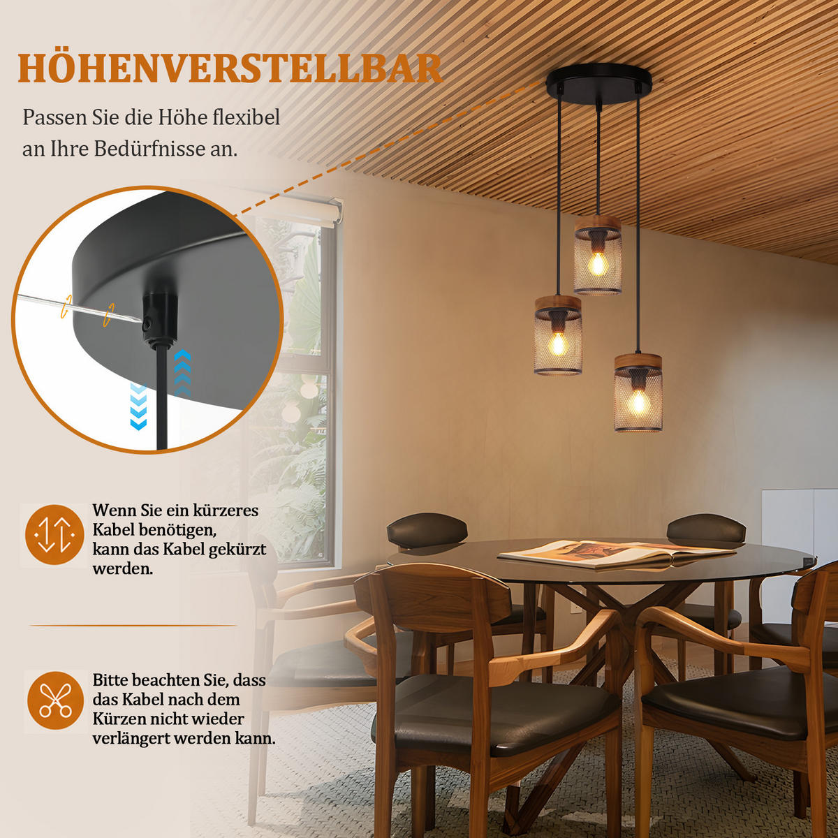 PENDELLEUCHTE Oryven 15.5/10/150 cm - Schwarz/Braun, Holz/Metall (15.5/10/150cm) - ZMH