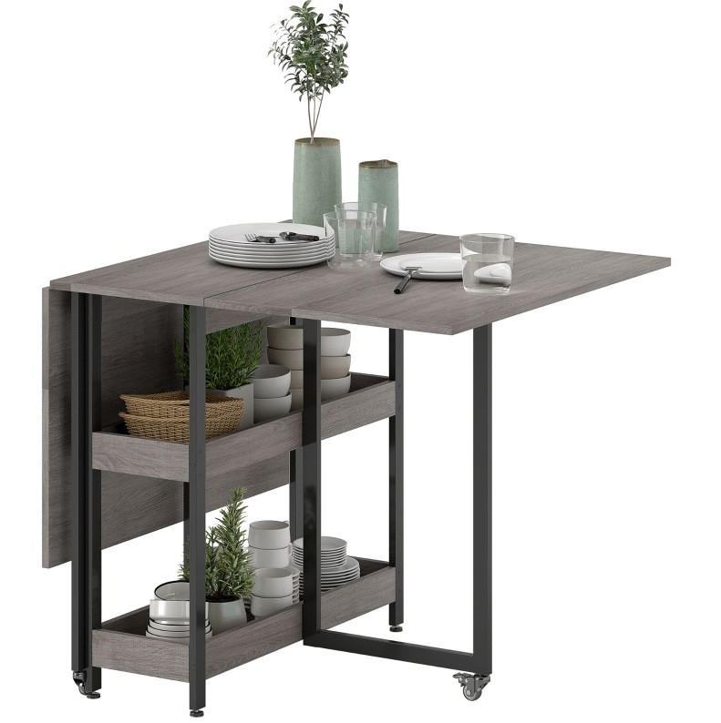 KLAPPTISCH 133,4/80/75 cm, seitlich ausklappbar mit Ablagen und Rollen - Grau, Holz (133.4/80/75cm) - BEAOK