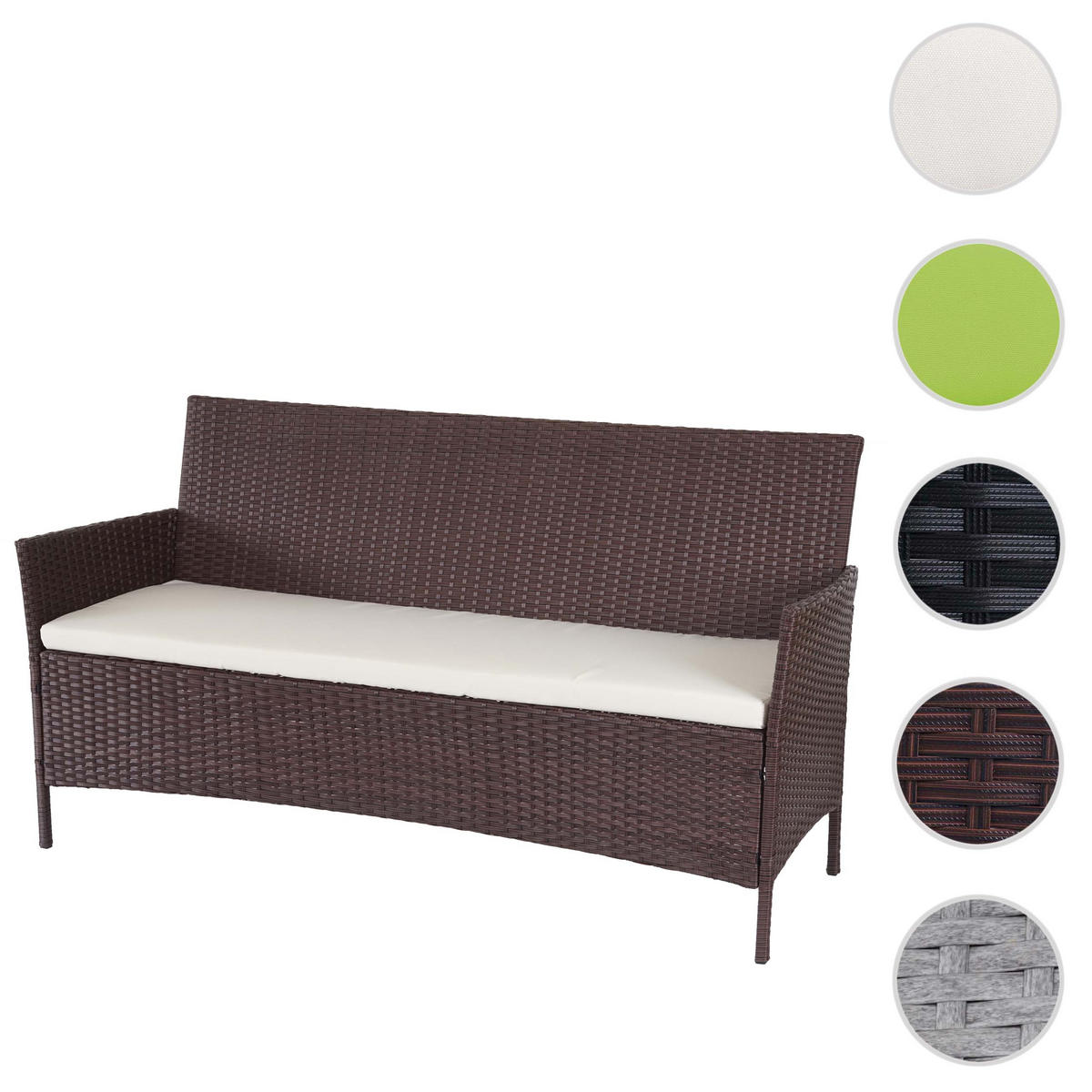 3-SITZER POLY-RATTAN GARTENBANK Braun, Cremeweiß - Braun/Weiß, Kunststoff (154/82/60cm) - MCW