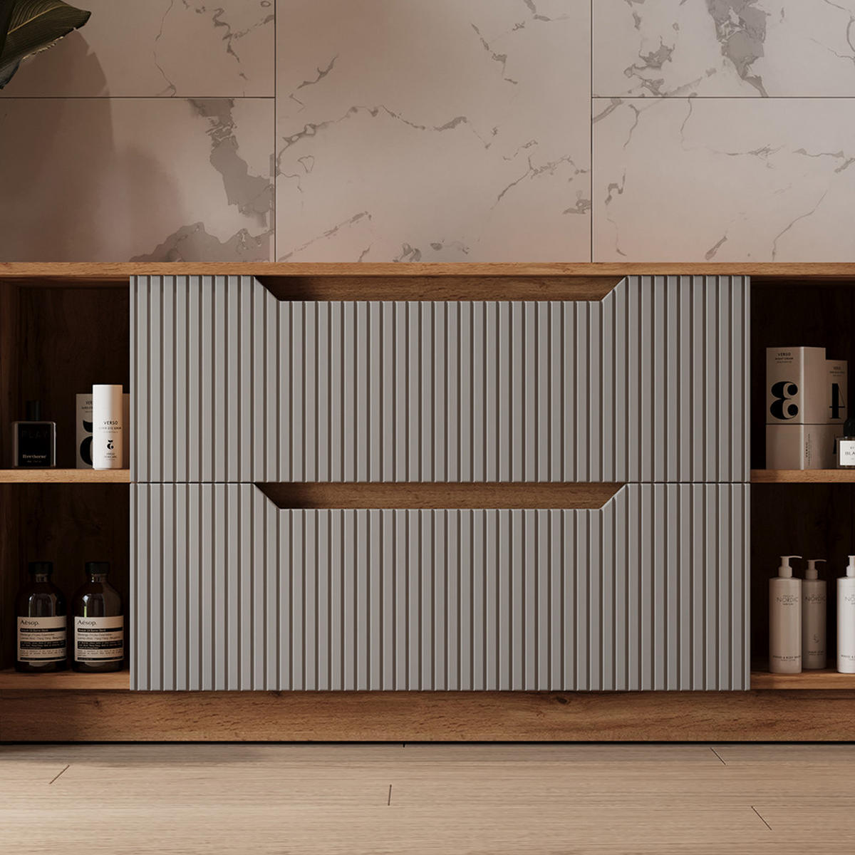 WASCHBECKENUNTERSCHRANK Lotta Eiche/grau gestreift 119.2 x 62.5 cm mit 2 Schubladen - Grau, Holzwerkstoff (119.2/62.5/32cm) - Vicco