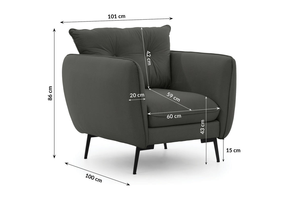SITZGARNITUR 3+2+1 Nordloft Dunkelgrau Samt - Dunkelgrau/Schwarz, Holz/Textil (204/86/100cm) - S-Style Möbel