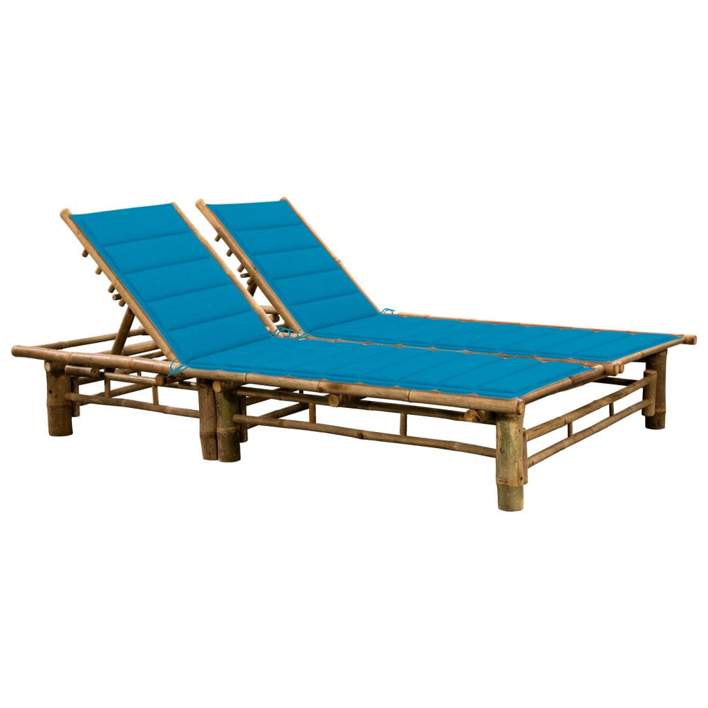 2-PERSONEN-SONNENLIEGE mit Auflagen Bambus - Blau, Holz (130/87/200cm) - furnicato
