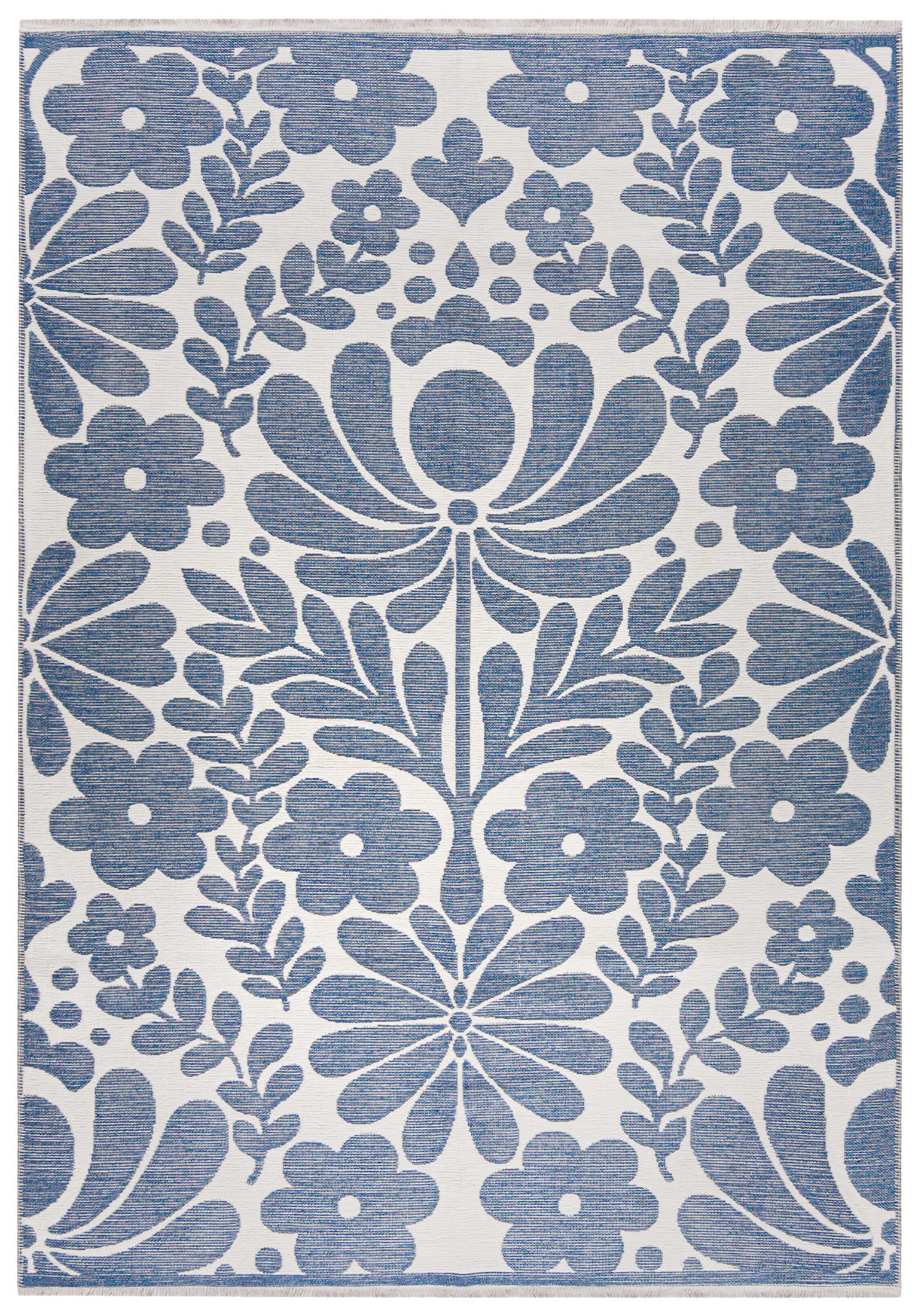 TEPPICH Zweiseitiger Weiß Pflanzlich - Kurzflor Rechteckig Weich - Ecru Blau - 80 x 200 cm - Ecru/Blaugrau, Textil (80/200cm) - Mazovia