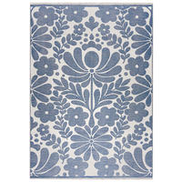 TEPPICH Zweiseitiger Weiß Pflanzlich - Kurzflor Rechteckig Weich - Ecru Blau - 80 x 200 cm - Ecru/Blaugrau, Textil (80/200cm) - Mazovia