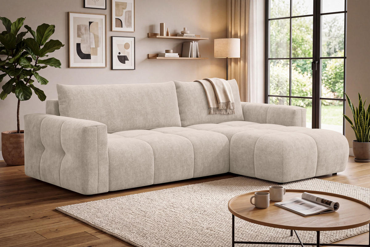 ECKSOFA VERONA 4-Sitzer rechts, Beige - Beige/Schwarz, Holz/Textil (266/173cm) - Courtois Laville