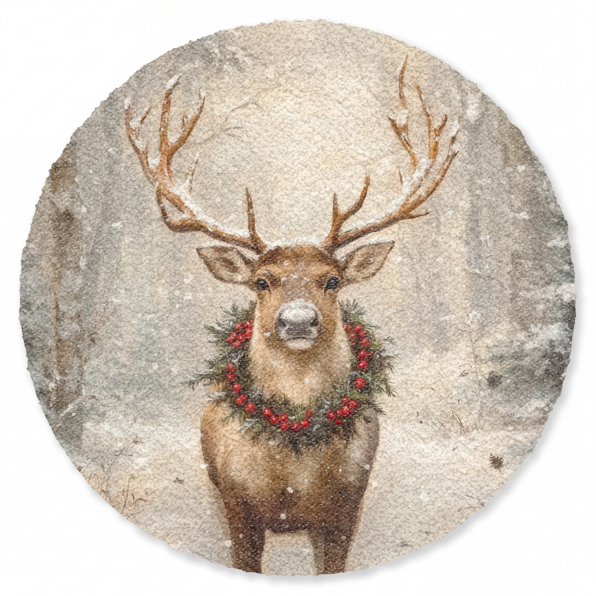 FUSSMATTE Weihnachten - Rentier - Winter - Kranz Flurteppich 90x90 cm - Braun, Kunststoff/Textil (90/0.4cm) - MuchoWow