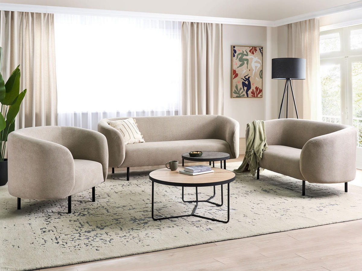 6-SITZER-SOFA SET Stoff taupe/schwarz Loen - Beige/Schwarz, Textil (70/70/200cm) - Beliani