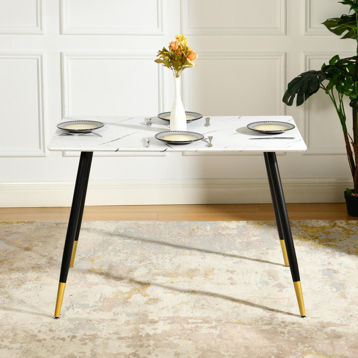 ESSTISCH 110/70/75 cm Rechteckige weiße Marmoroptik - Schwarz/Weiß, Holz/Metall (70/110/75cm) - Urban Meuble