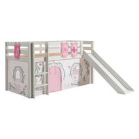 HOCHBETT mit Rutsche Karolina Massivholz Weiß Textilset Burg 3 - Hellgrau/Weiß, Holz (90/200cm) - 58aufmkessel