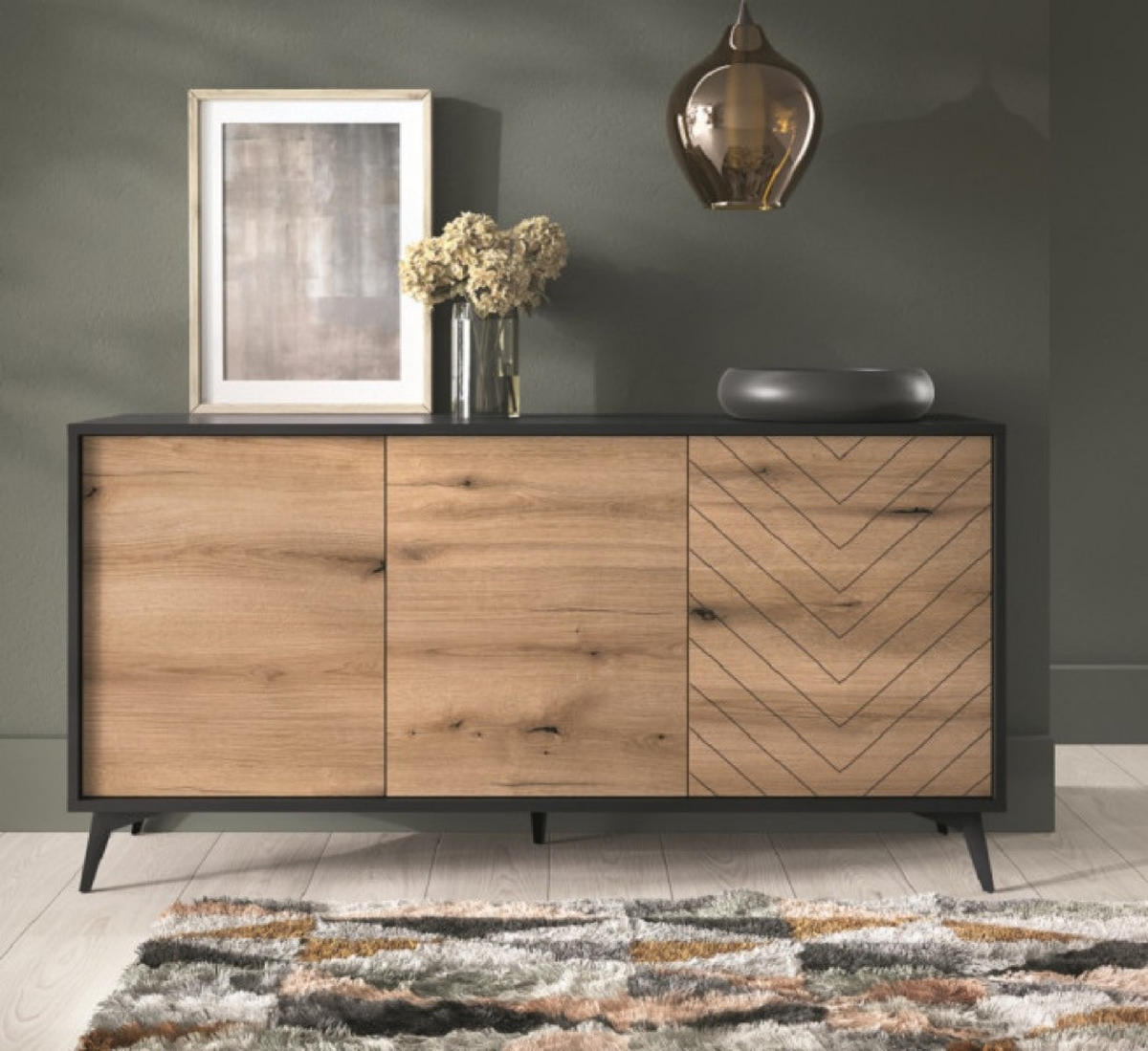 SIDEBOARD K154 Fischgrätmuster - Multicolor, Holzwerkstoff (154/77/39cm) - Sepro Meble