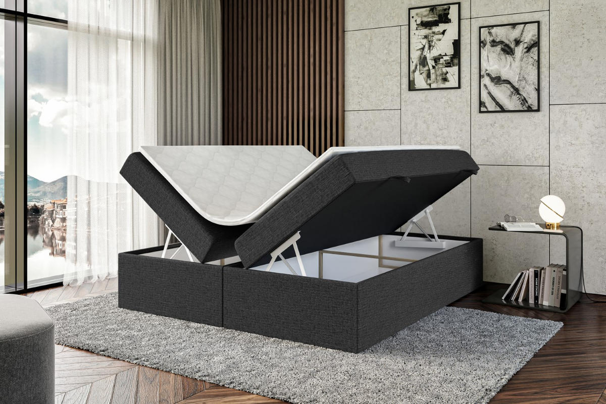 BOXBETT mit H4-Matratze und Lattenrost - MARCE BW - 140x200 Schwarz - Schwarz, Holzwerkstoff (140/200cm) - ALTDECOR