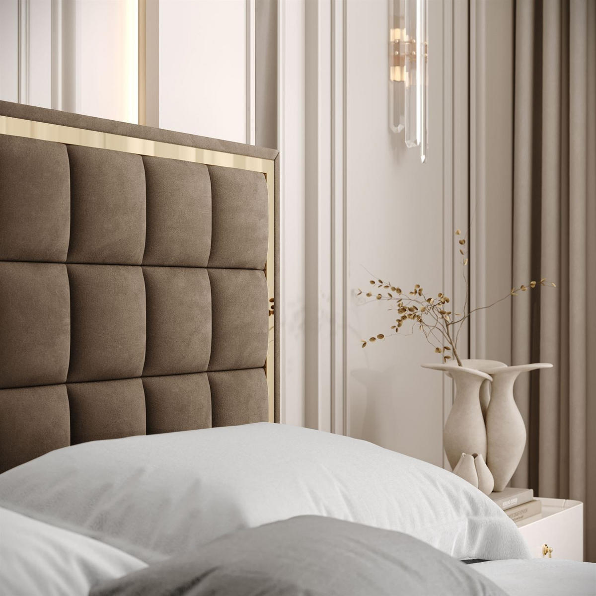 POLSTERBETT ISADORA GOLD mit Bettkasten 140x200 cm Royal Velvet 196 - Braun, Textil - Lookway