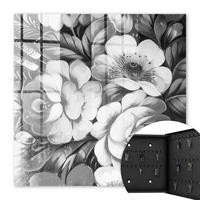 SCHLÜSSELBOX Schwarz 30x30 cm- Türöffnung nach rechts - Monochromatische Blumen - Grau, Metall (30/30/5cm) - TULUP