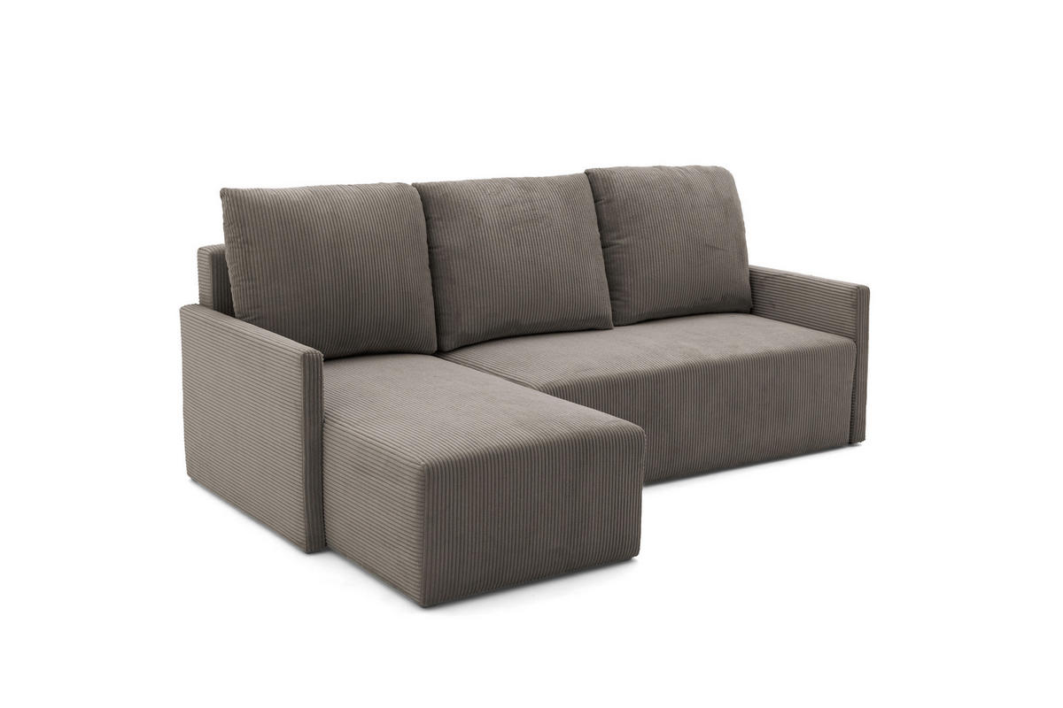 ECKSOFA GARDA L Links mit Schlaffunktion 132x198 Cord Hellbraun - Hellbraun/Schwarz, Holz/Kunststoff (209/145cm) - Muffo