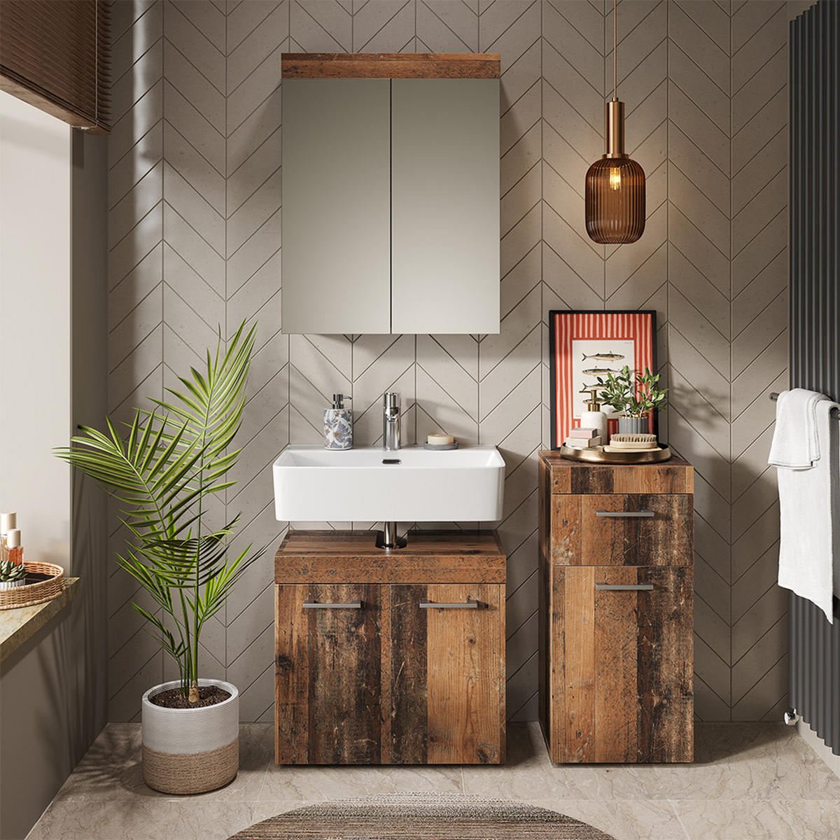 SADA KOUPELNOVÉHO NÁBYTKU Luna Oldstyle 3 díly - hnědá, kompozitní dřevo (60/56/34cm) - Vicco