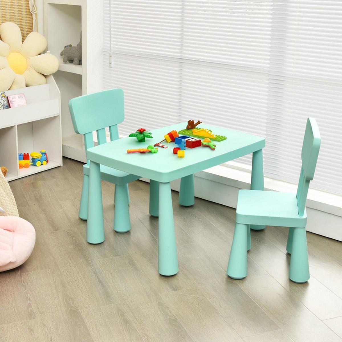 KINDERTISCH mit 2 Stühlen grün(3-tlg) - Grün, Kunststoff (76.5/49.5/54.5cm) - COSTWAY