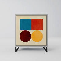 SIDEBOARD GEOMETRIC PUZZLE, Grau, 57,5x42x67,5 cm, Schwarze Metall-Rahmenfüße - Multicolor/Schwarz, Holzwerkstoff/Metall (57.5/67.5/42cm) - SpaceRebels