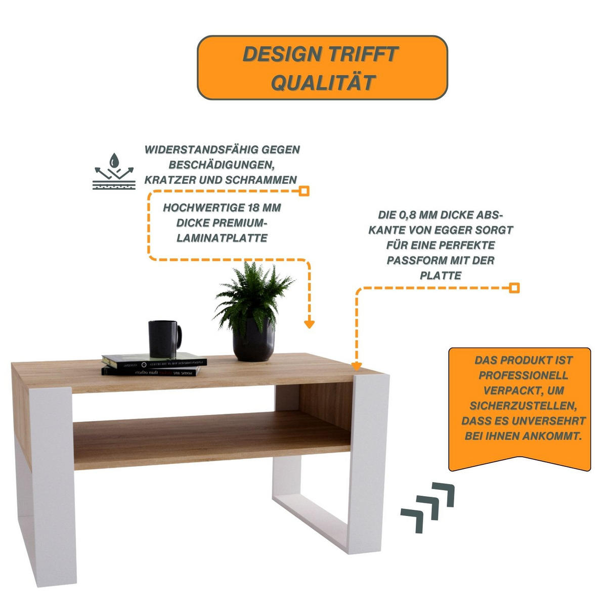 COUCHTISCH Karo92 92/45/53,6 - Weiß/Sonoma Eiche, Holzwerkstoff (54/92/45cm) - RAUMHIRSCH FURNITURE