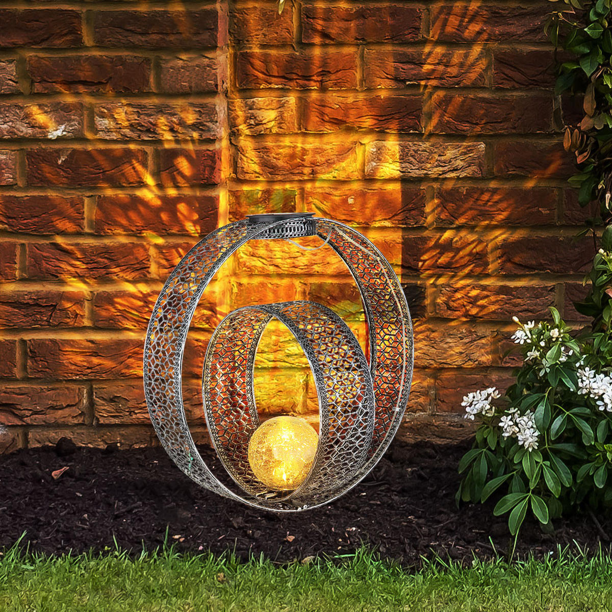 LED AUSSENLEUCHTE Solarleuchte Silber - Silberfarben, Glas (30/20/42cm) - Globo Lighting