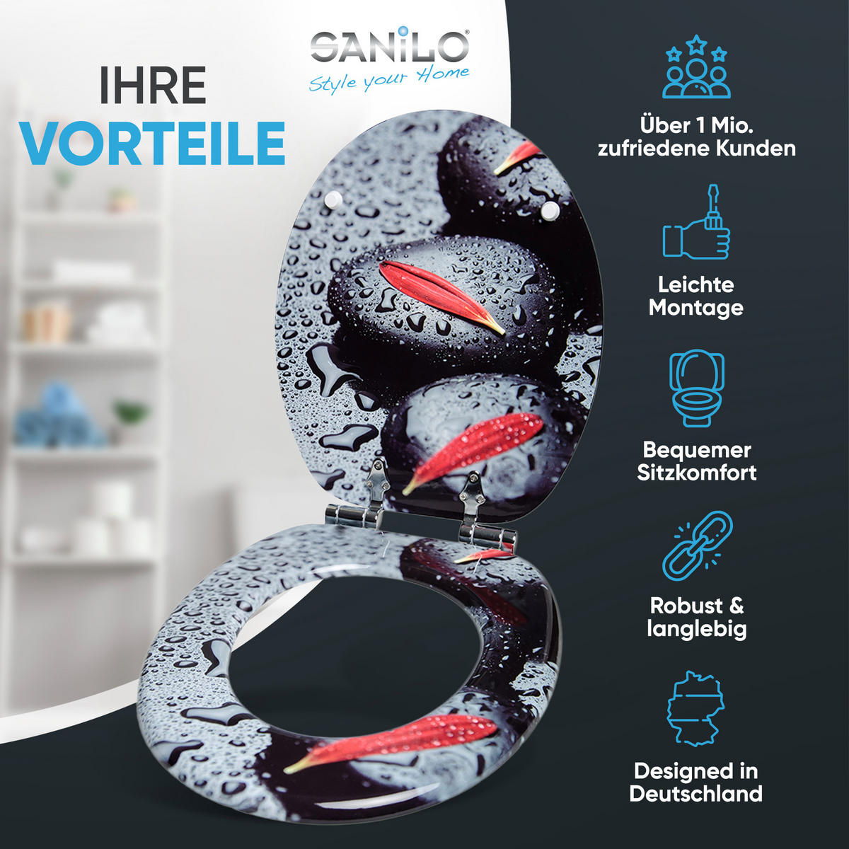 WC-SITZ mit Absenkautomatik Elegance - Rot/Schwarz, Holzwerkstoff (38/6/47cm) - Sanilo