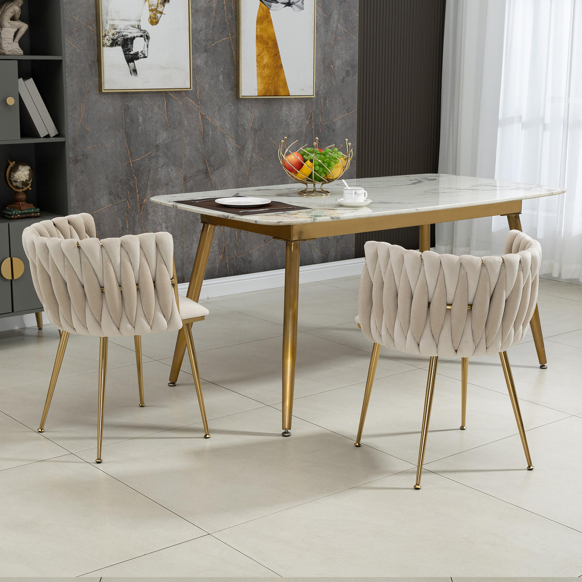 ESSZIMMERSTUHL 2er-Set aus Samt mit Goldbeinen - Creme, Textil (55.5/74/41cm)