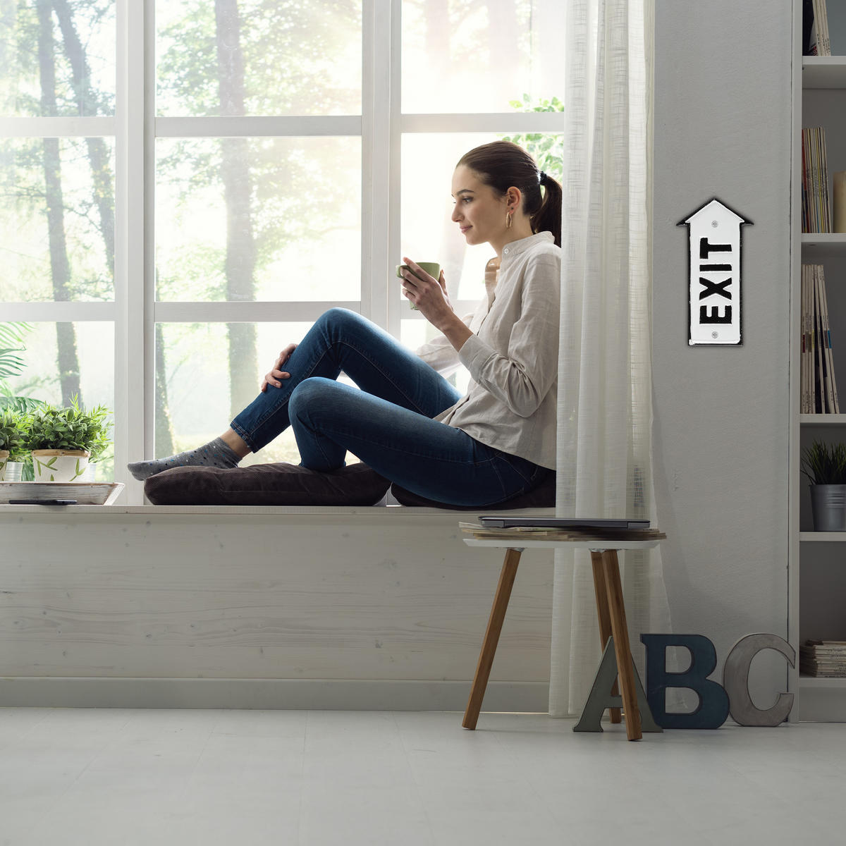 EXIT Schild - Weiß, Metall (18.5/9.5/0.5cm) - Relaxdays