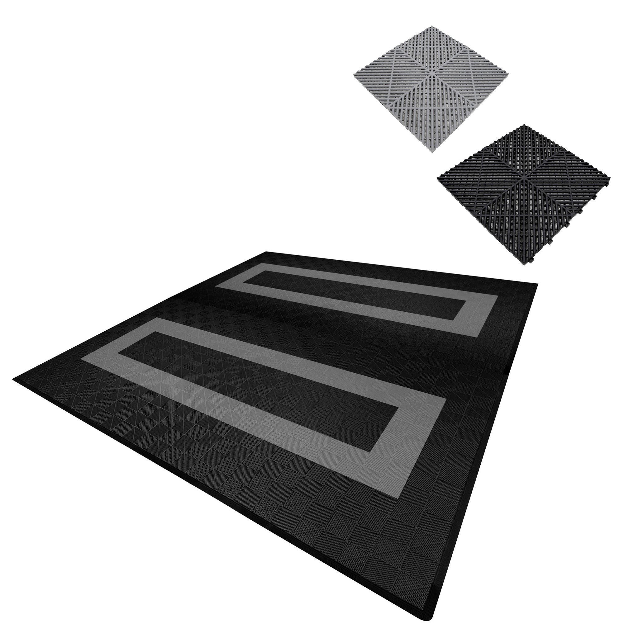 GARAGENBODENFLIESEN Belüftete mit Kanten – 165 Schwarz und 60 Grau - Schwarz, Kunststoff (40/1.8/40cm)