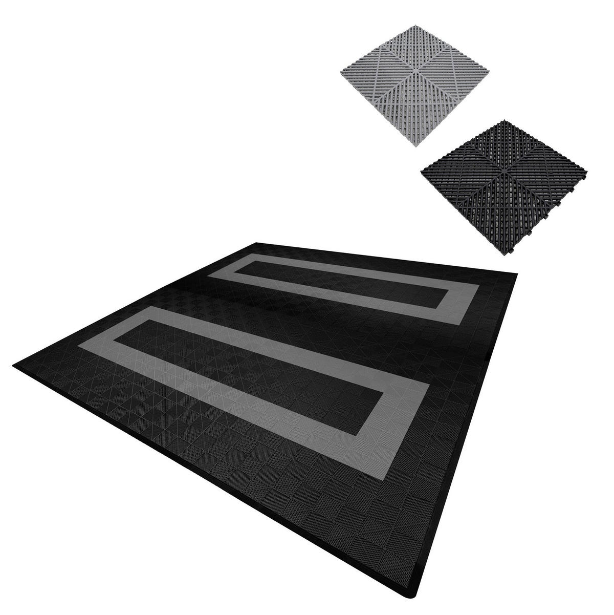 GARAGENBODENFLIESEN Belüftete mit Kanten – 165 Schwarz und 60 Grau - Schwarz, Kunststoff (40/1.8/40cm)