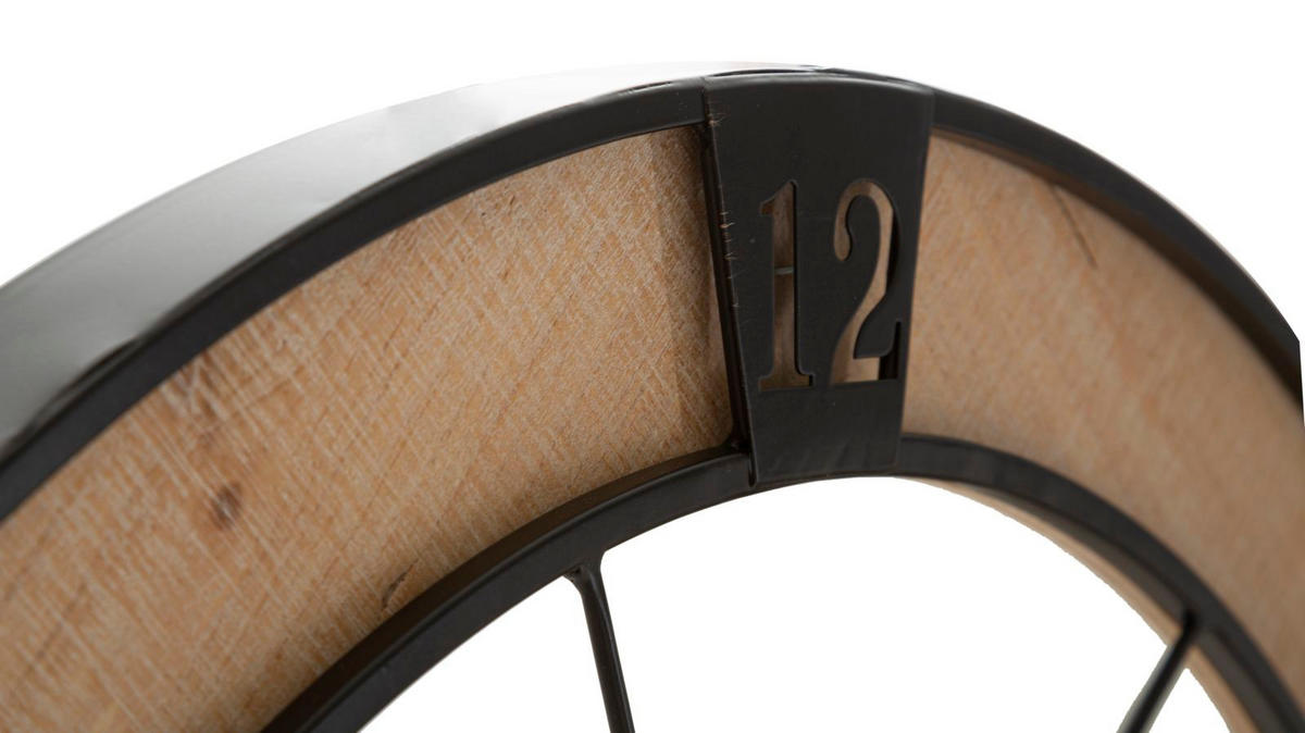 WANDUHR Couple, schwarz und naturfarben, Eisen und Holz, 60 x 3 x 60 cm - Schwarz/Braun, Holz/Metall (60/60/3cm) - Mauro Ferretti