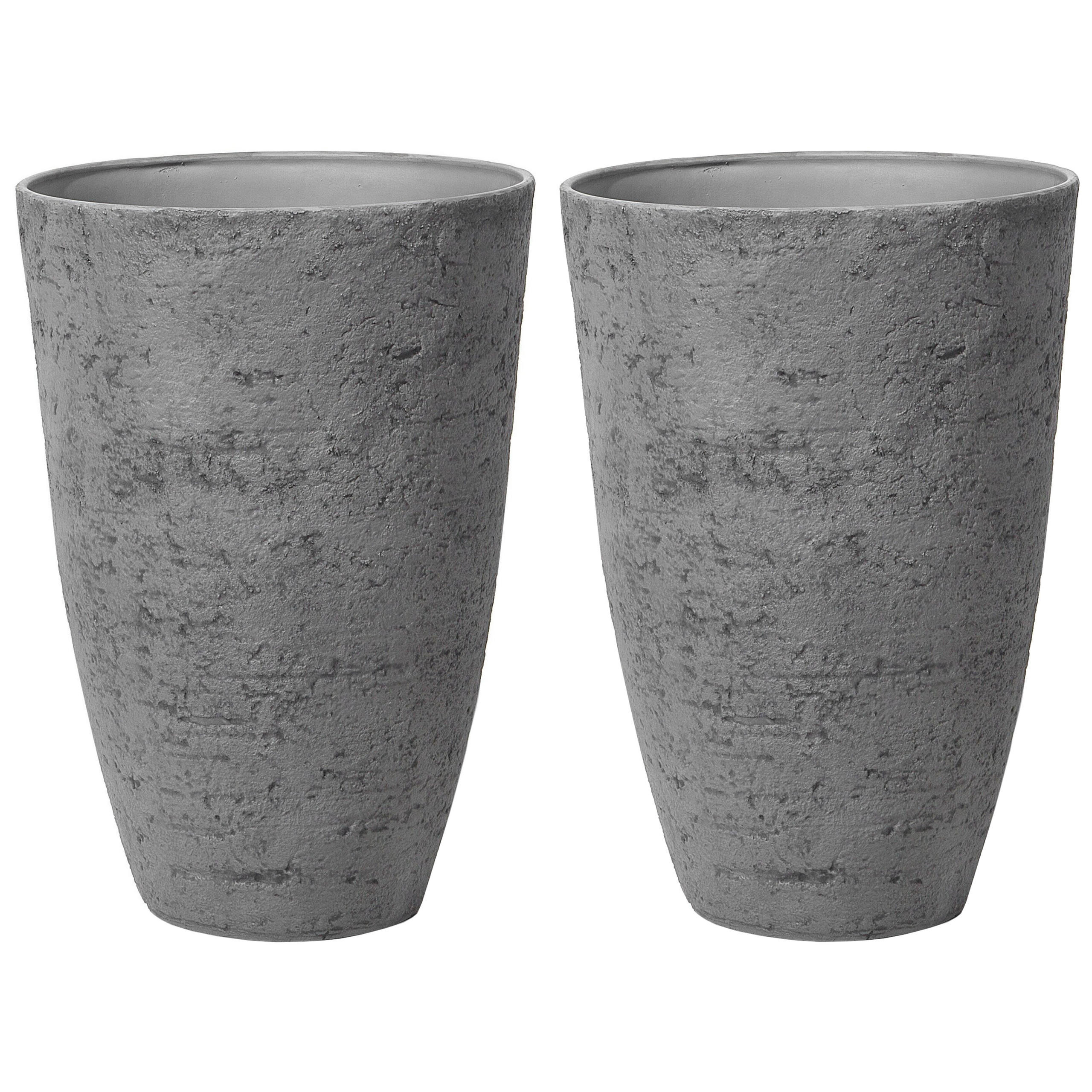 BLUMENTOPF 2er-Set grau rund 51/51/71 cm Camia - Grau, Stein (71cm) - Beliani