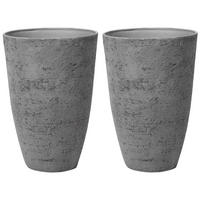 BLUMENTOPF 2er-Set grau rund 51/51/71 cm Camia - Grau, Stein (71cm) - Beliani