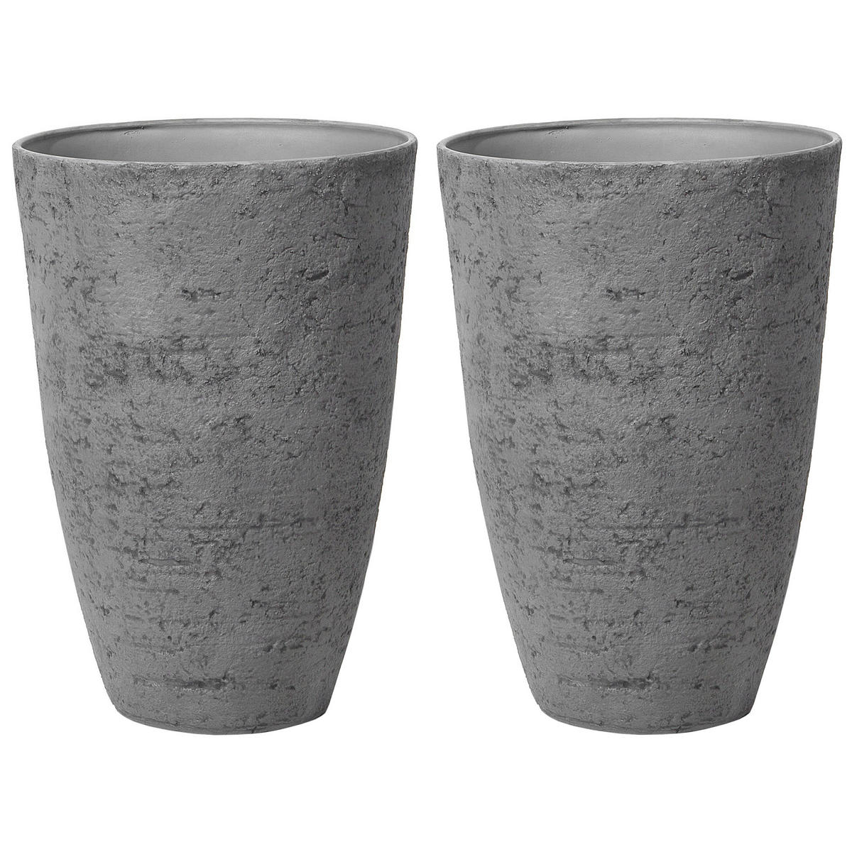 BLUMENTOPF 2er-Set grau rund 51/51/71 cm Camia - Grau, Stein (71cm) - Beliani
