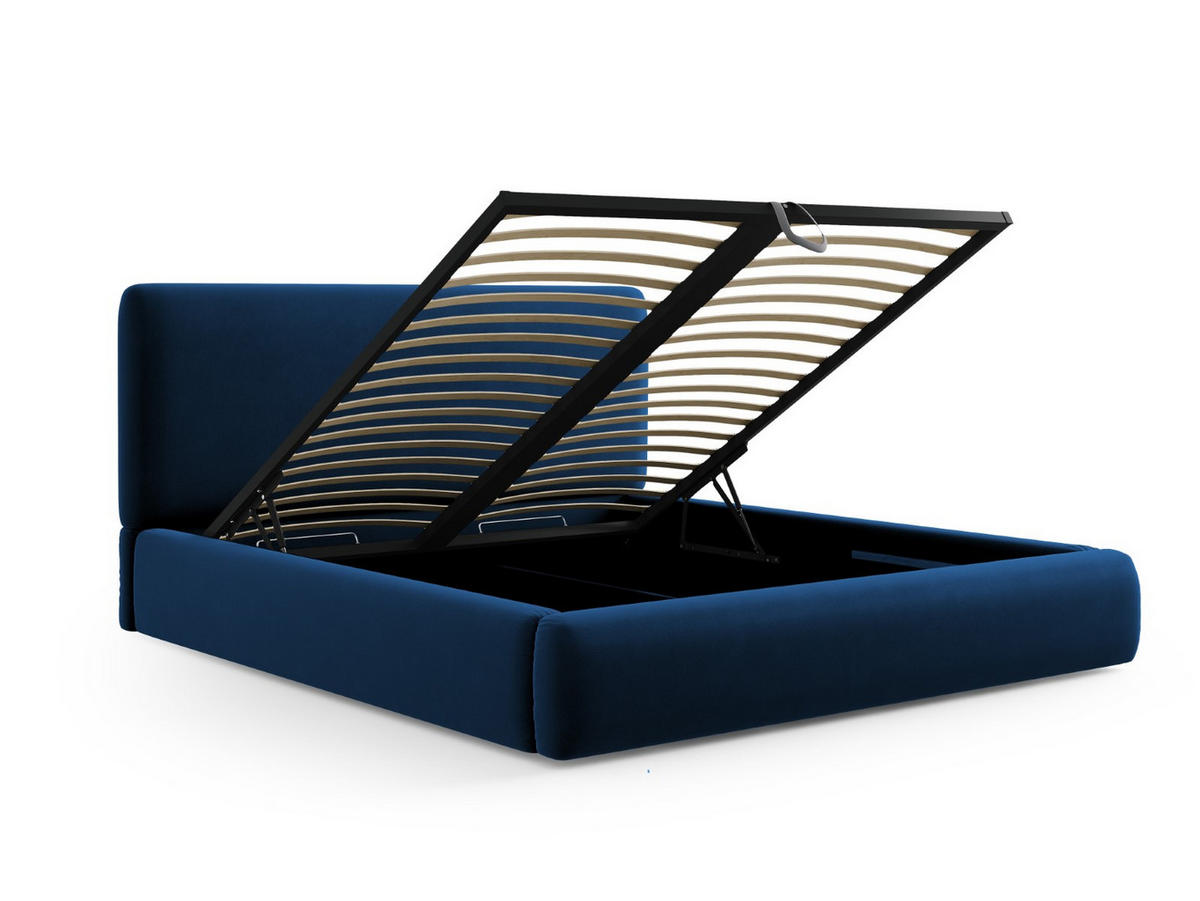 BETT mit Bettkasten und Kopfteil Colonel aus Samt königsblau 200x200cm - Dunkelblau, Textil (200/200cm) - Cosmopolitan Design