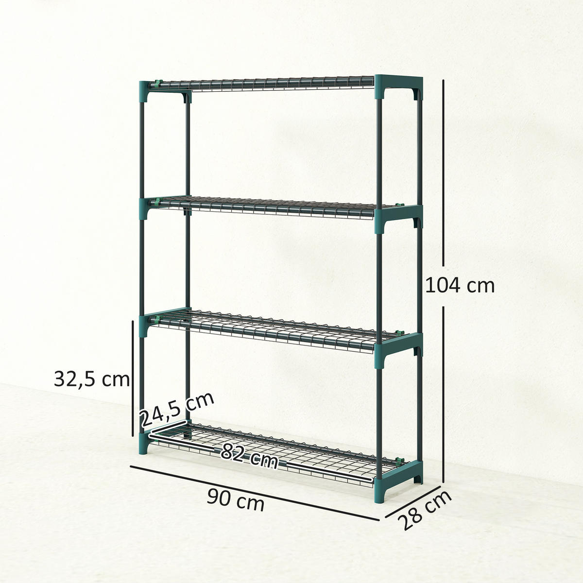 STOJAN NA ROSTLINY, SADA 2 KS, 4 patra, plast, tmavě zelený - tmavě zelená, kov (28/104/90cm) - Outsunny