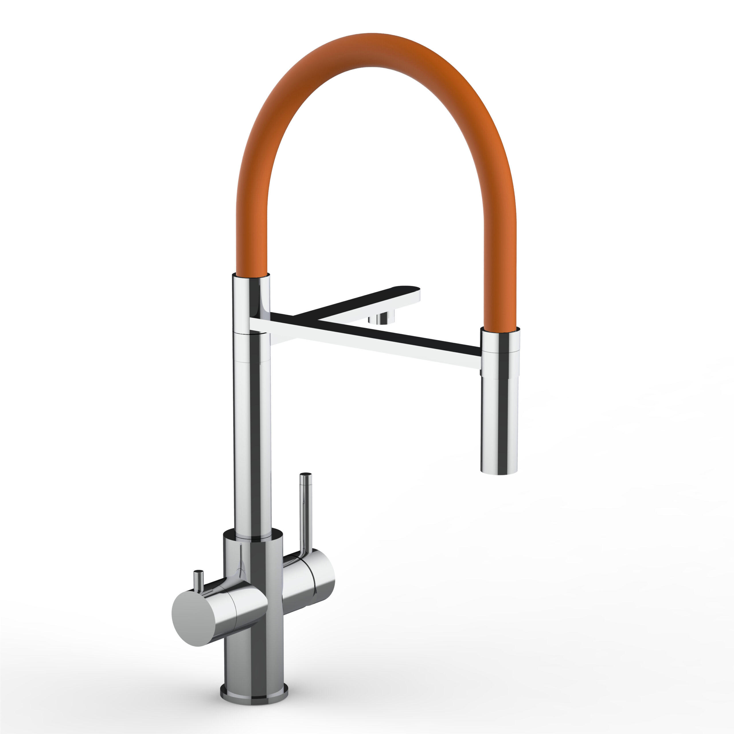 5-WEGE-KÜCHENARMATUR, Edelstahl Massiv aus Chirurgenstahl, Hochglanz und Orange, 2-Strahl-Brause - Orange, Metall (24/52.5/24cm) - VIZIO