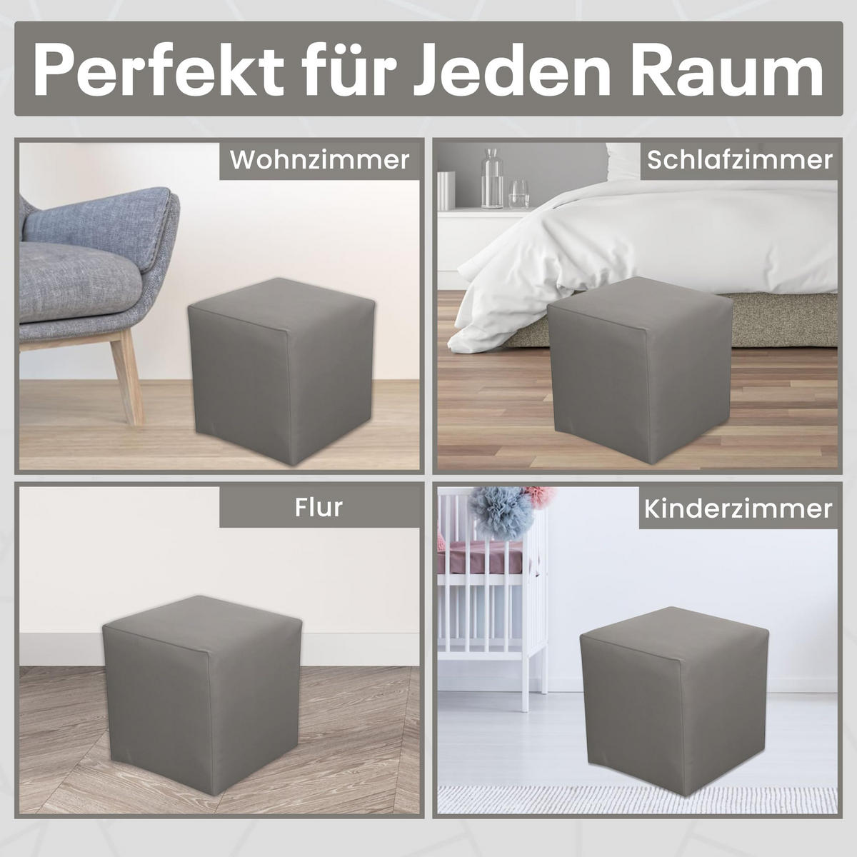 SITZWÜRFEL / Siège Pouf - Gris, 40X40X40 Cm, Assise Rembourrée En Simili Cuir, Confortable Pour Salon, Chambre Ou Bureau - Grau, Leder/Textil (41/41/40cm) - Best For Home