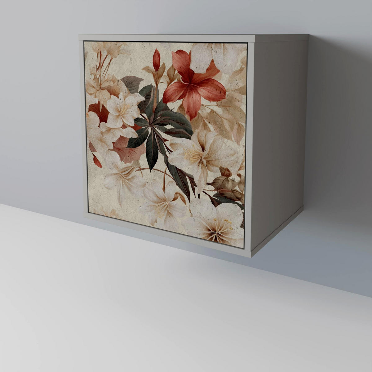 SIDEBOARD PETAL HARMONY, Grau, 57,5x42x77,5 cm, Schräge Buchenholzfüße - Buchefarben/Multicolor, Holzwerkstoff/Buchenholz (57.5/77.5/42cm) - SpaceRebels