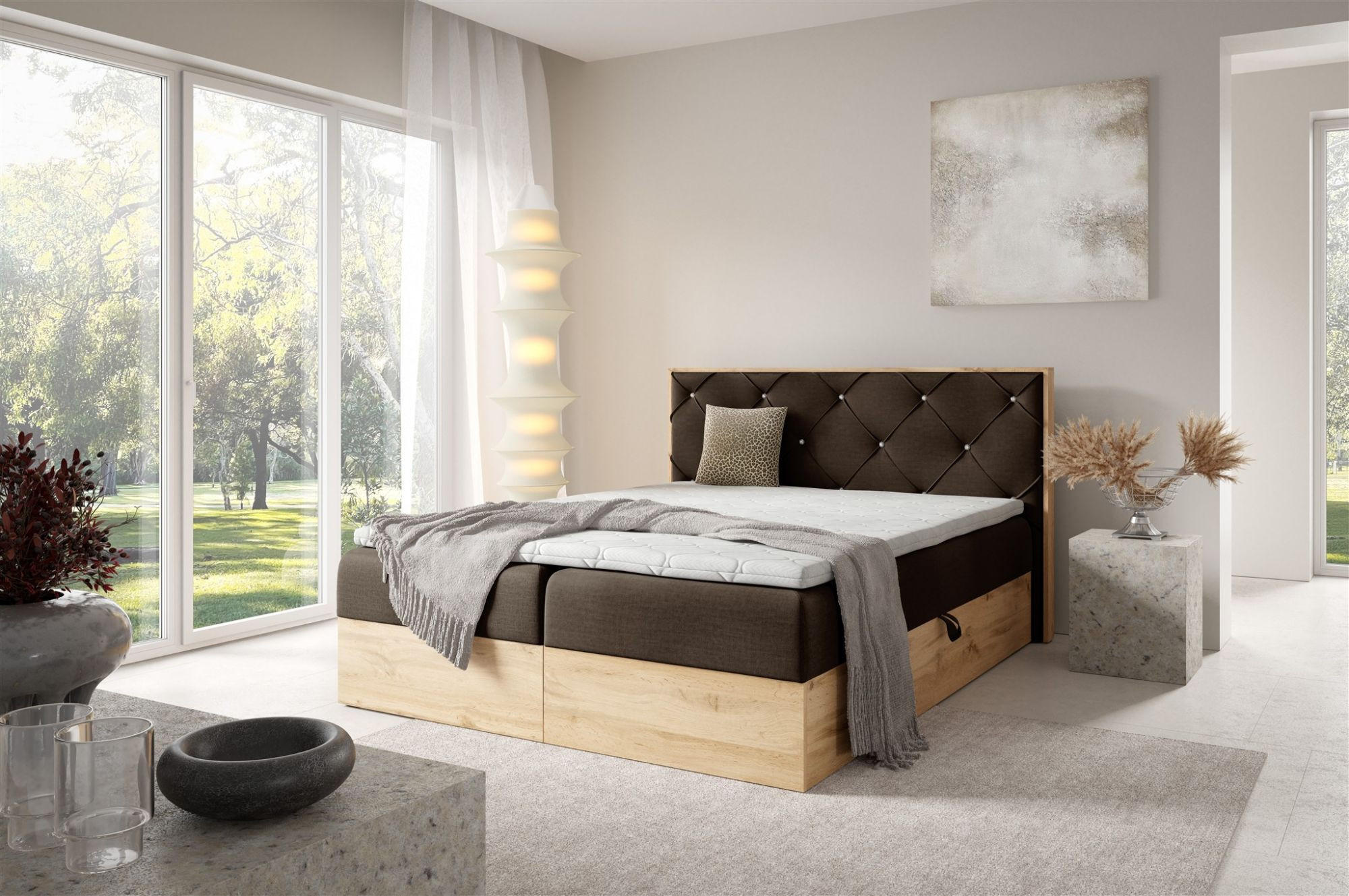 BOXBETT Helios In überlänge - Braun, Holzwerkstoff/Textil (140/220cm) - Fun Möbel