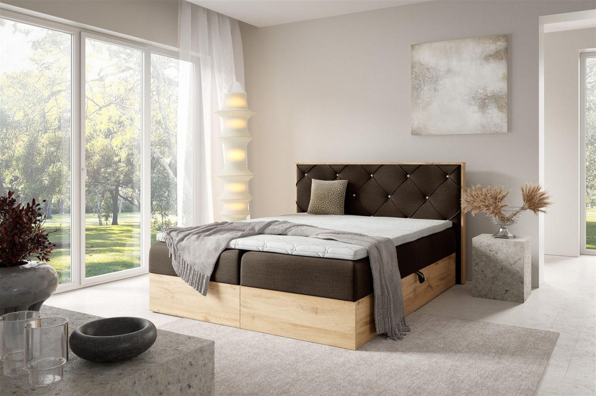 BOXBETT Helios Premium - Braun, Holzwerkstoff/Textil (180/220cm) - Fun Möbel