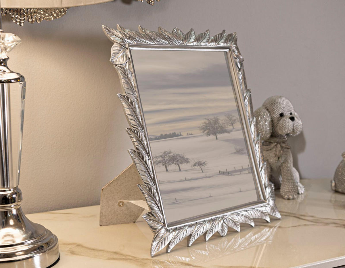 BILDERRAHMEN Leavy, Fotoformat 20 x 25 cm, silberfarben, Polyresin und Glas, Rahmen 27 x 2 x 32,3 cm - Silberfarben, Glas/Kunststoff (27/32.3/2cm) - Mauro Ferretti