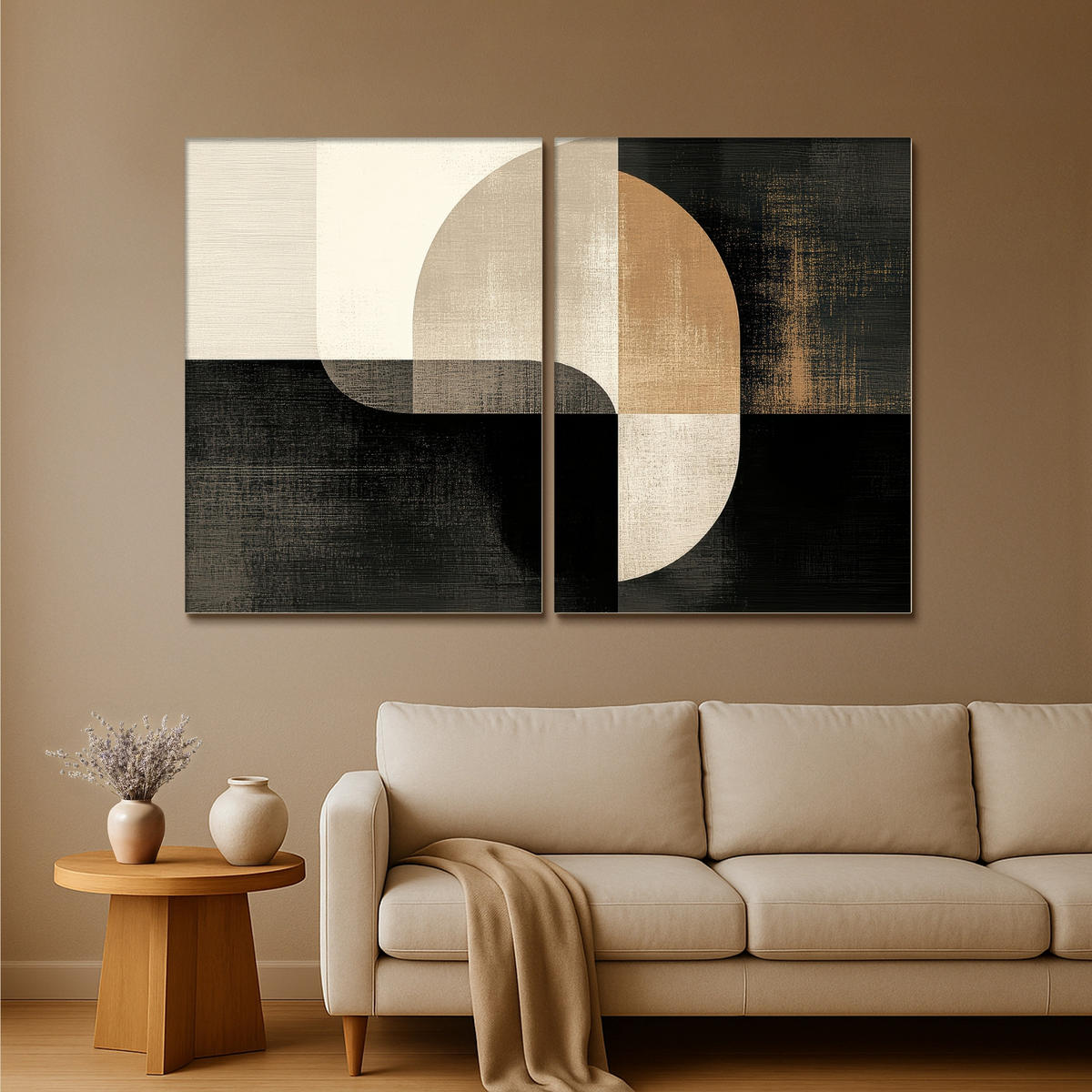 LEINWANDBILD 2er Set Formen - Abstrakt - Gold 180x120 cm - Schwarz, Textil (180/120cm) - MuchoWow