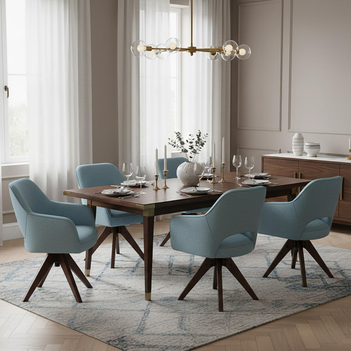 DREHSTUHL Mika-Lena 2er-Set - Nussbaumfarben/Hellblau, Eichenholz/Holz (60/87/65cm) - DUBI Möbel